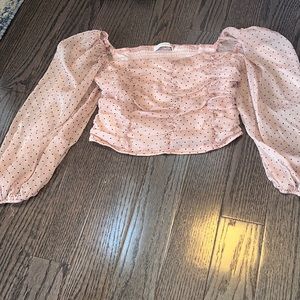 O. Vianca Peach Dotted Smocked Long Puff Sleeve Crop Top Women's Size Medium